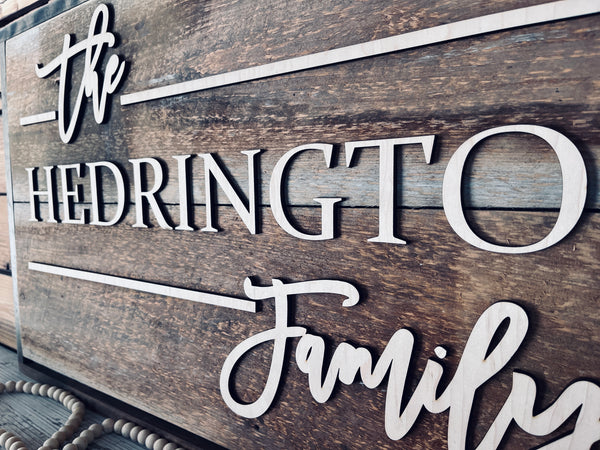Reclaimed Wood Family Name Sign | Raised Lettering Farmhouse Name Sign | Custom Sign