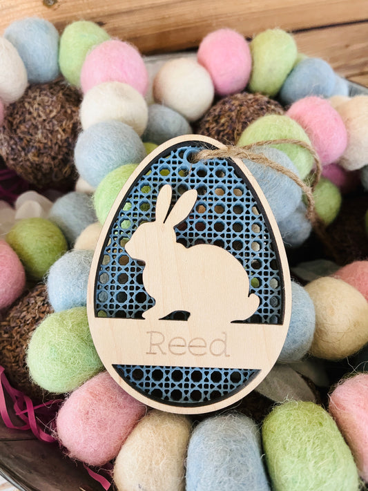 Easter Basket Name Tag | Personalized Wood Easter Rattan Design | Engraved Name Tag