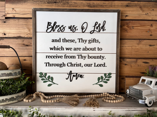 Prayer Sign for Dining Room | Bless Us O Lord Sign | Shiplap Sign