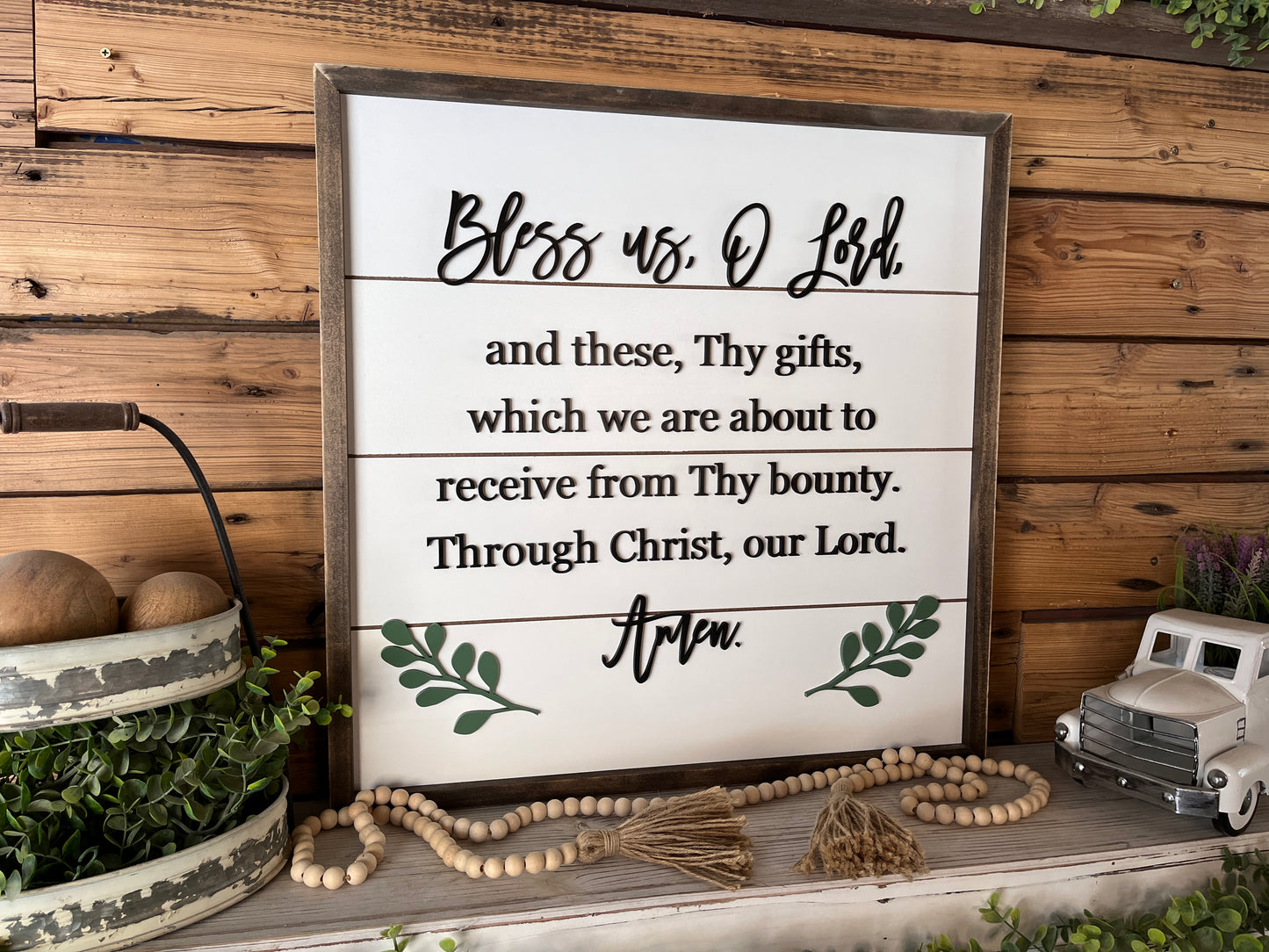 Prayer Sign for Dining Room | Bless Us O Lord Sign | Shiplap Sign