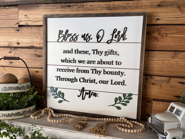 Prayer Sign for Dining Room | Bless Us O Lord Sign | Shiplap Sign