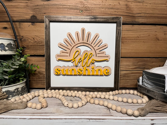 Hello Sunshine | Farmhouse Sign | Framed with Raised Lettering