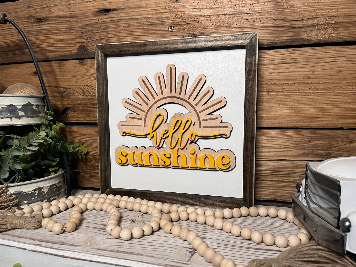 Hello Sunshine | Farmhouse Sign | Framed with Raised Lettering