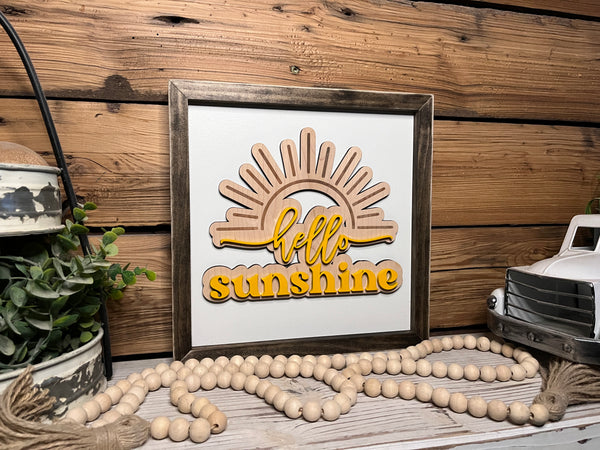 Hello Sunshine | Farmhouse Sign | Framed with Raised Lettering