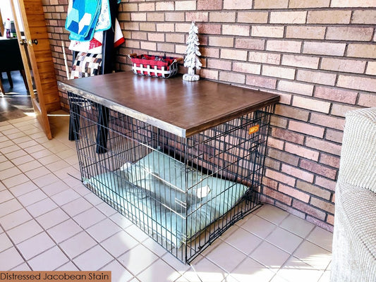 Wooden dog crate topper

Farmhouse dog kennel cover

Rustic dog crate furniture

Custom dog crate table top

Dog crate end table