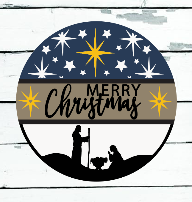 Nativity Merry Christmas Sign | Farmhouse Christmas Decor | Round Nativity Christmas Sign