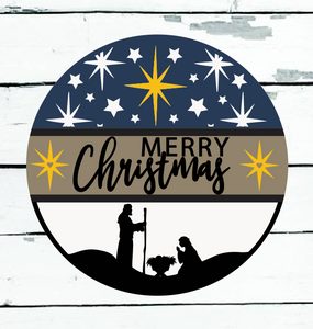 Nativity Merry Christmas Sign | Farmhouse Christmas Decor | Round Nativity Christmas Sign