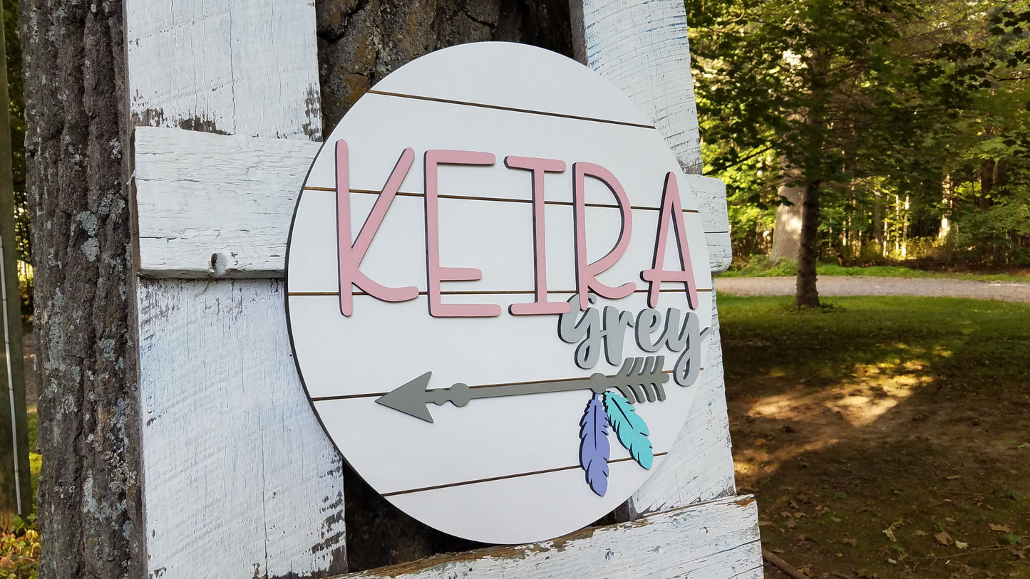 Personalized 3D Cutout Nursery Decor Sign with Child's Name and Arrow