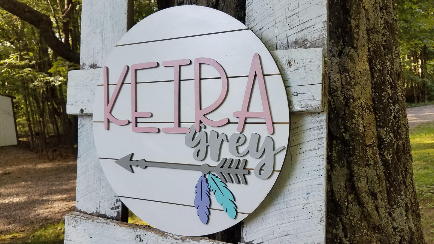 Personalized 3D Cutout Nursery Decor Sign with Child's Name and Arrow