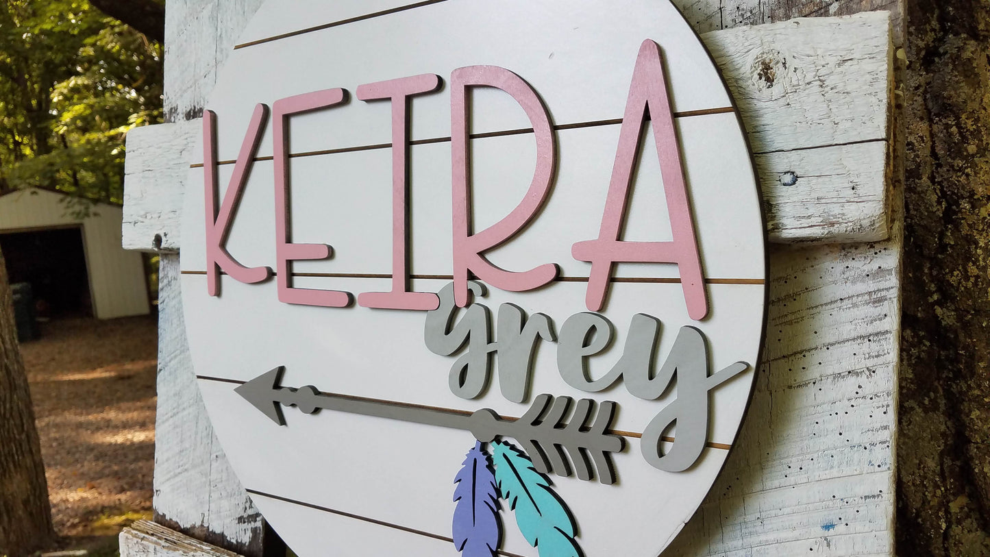 Personalized 3D Cutout Nursery Decor Sign with Child's Name and Arrow