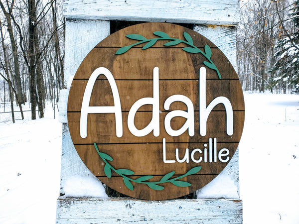 Personalized 3D Cutout Nursery Decor Sign with Child's Name and Sage Wreath