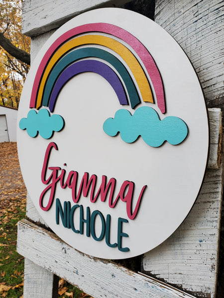 Personalized 3D Cutout Decor Sign with Child's Name and Rainbow