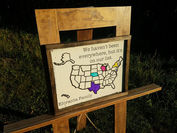 Personalized Colorable Wooden USA Travel Tracker Map with Family Name