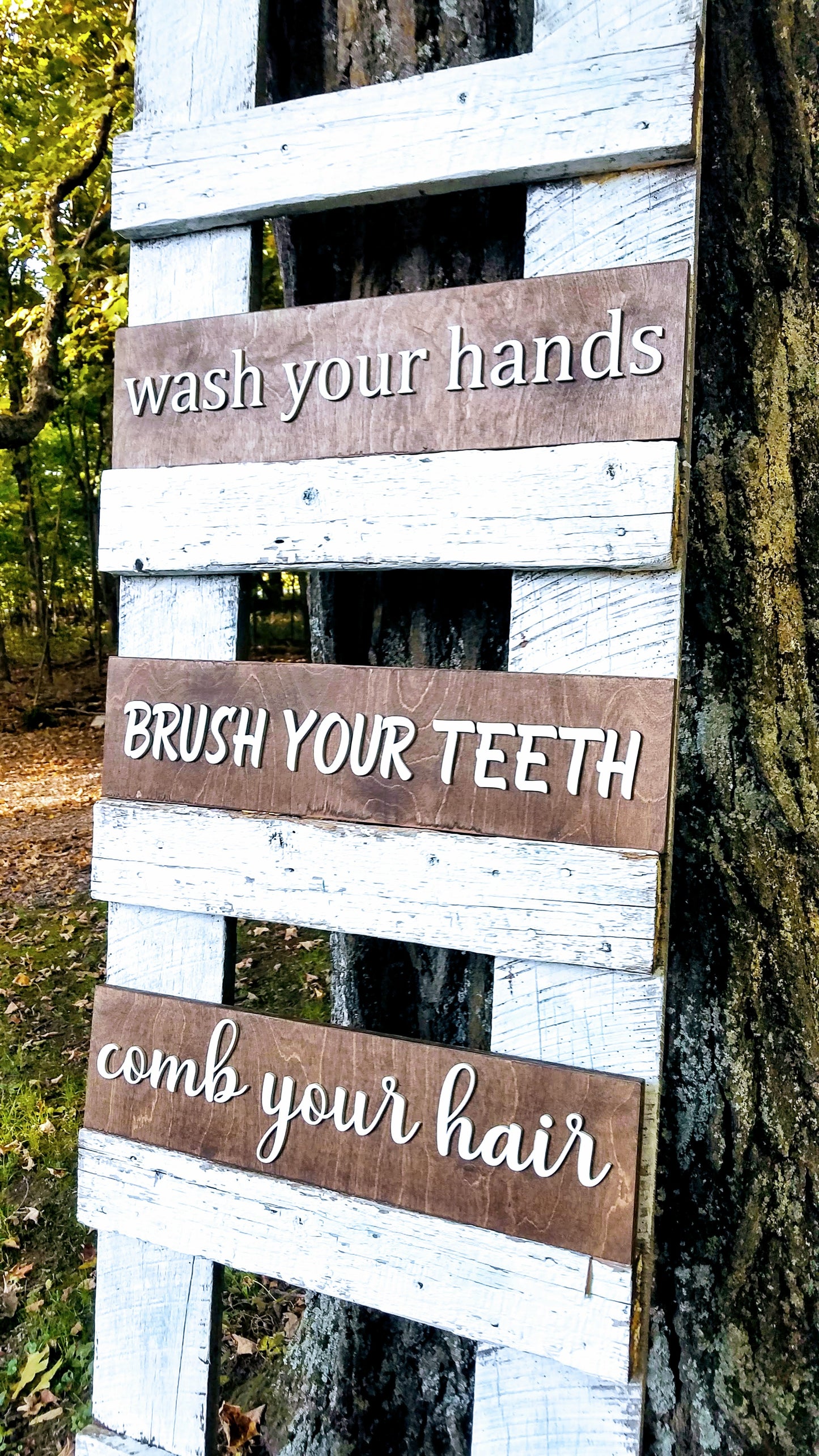 Wash - Brush - Comb Signs | 3 Piece Bathroom Set