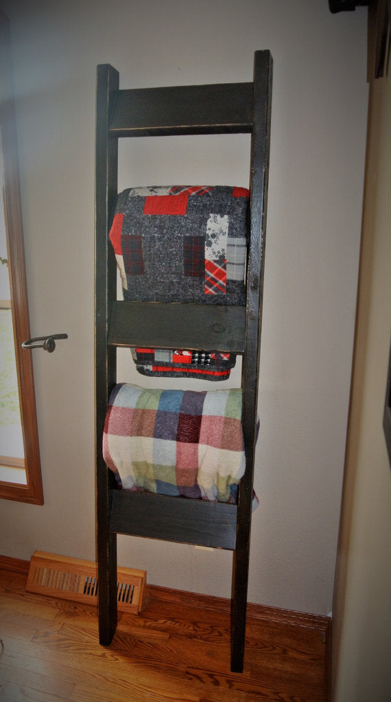Tall Distressed Rustic Farmhouse Wooden Blanket Ladder