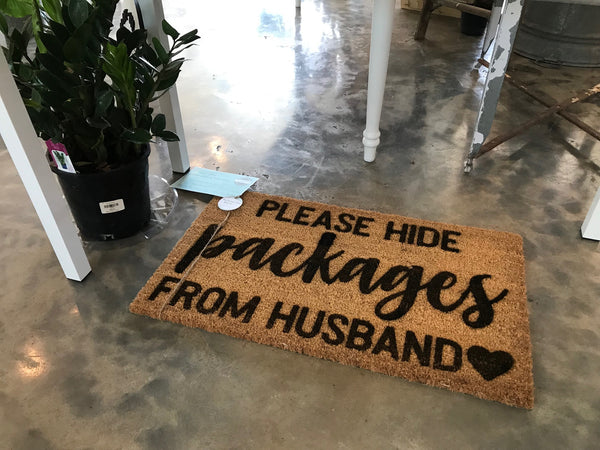 Please Hide Packages from Husband | Funny Coir Door Mat