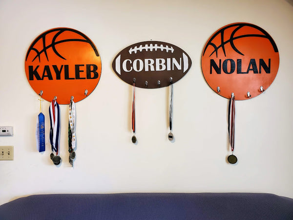 Personalized 3D Cutout Sports Decor Sign with Child's Name | Sports Medal Display