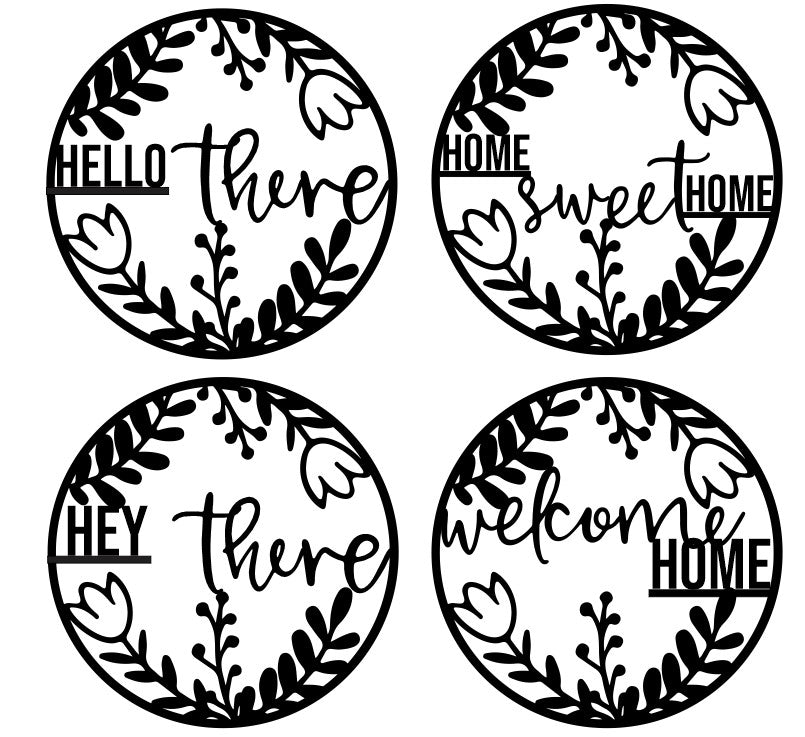 Door Hanger Wreath Cutout Sign | Farmhouse Front Door Sign | Round Welcome Home Sign