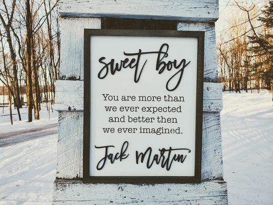 Personalized "Sweet Boy" Framed Nursery Sign