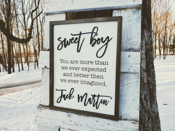 Personalized "Sweet Boy" Framed Nursery Sign