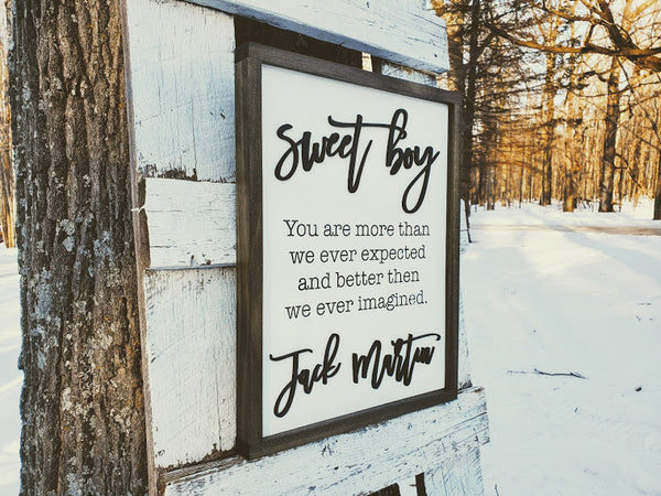 Personalized "Sweet Boy" Framed Nursery Sign