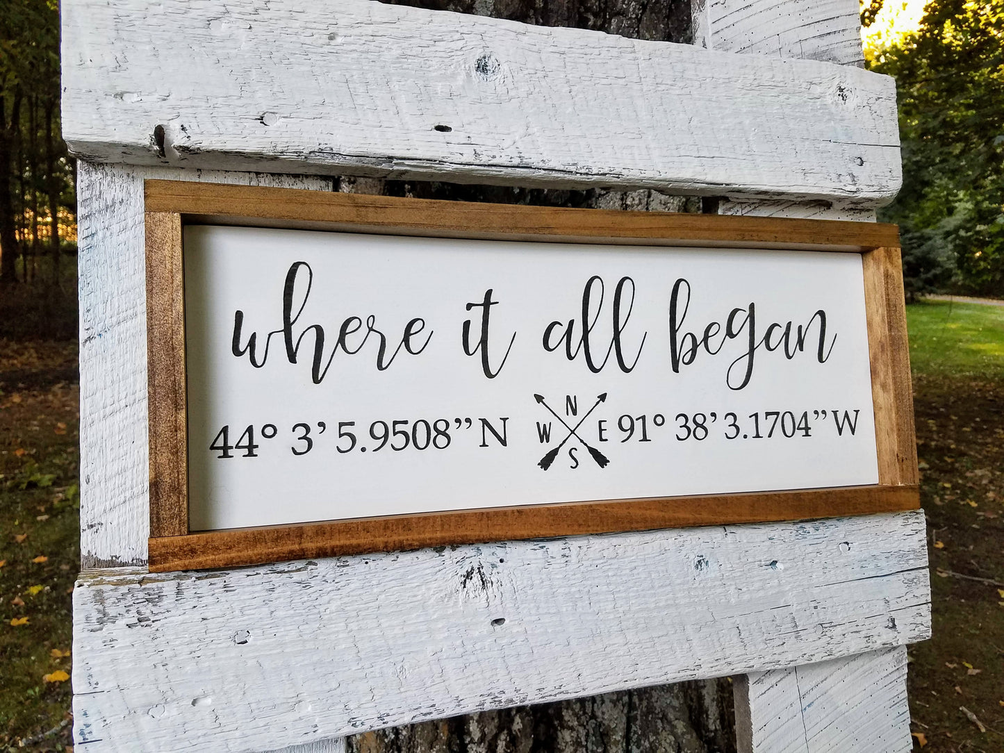 Handmade Custom Sign | Where It All Began Longitude and Latitude Coordinates