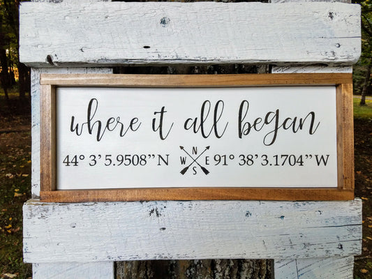 Handmade Custom Sign | Where It All Began Longitude and Latitude Coordinates