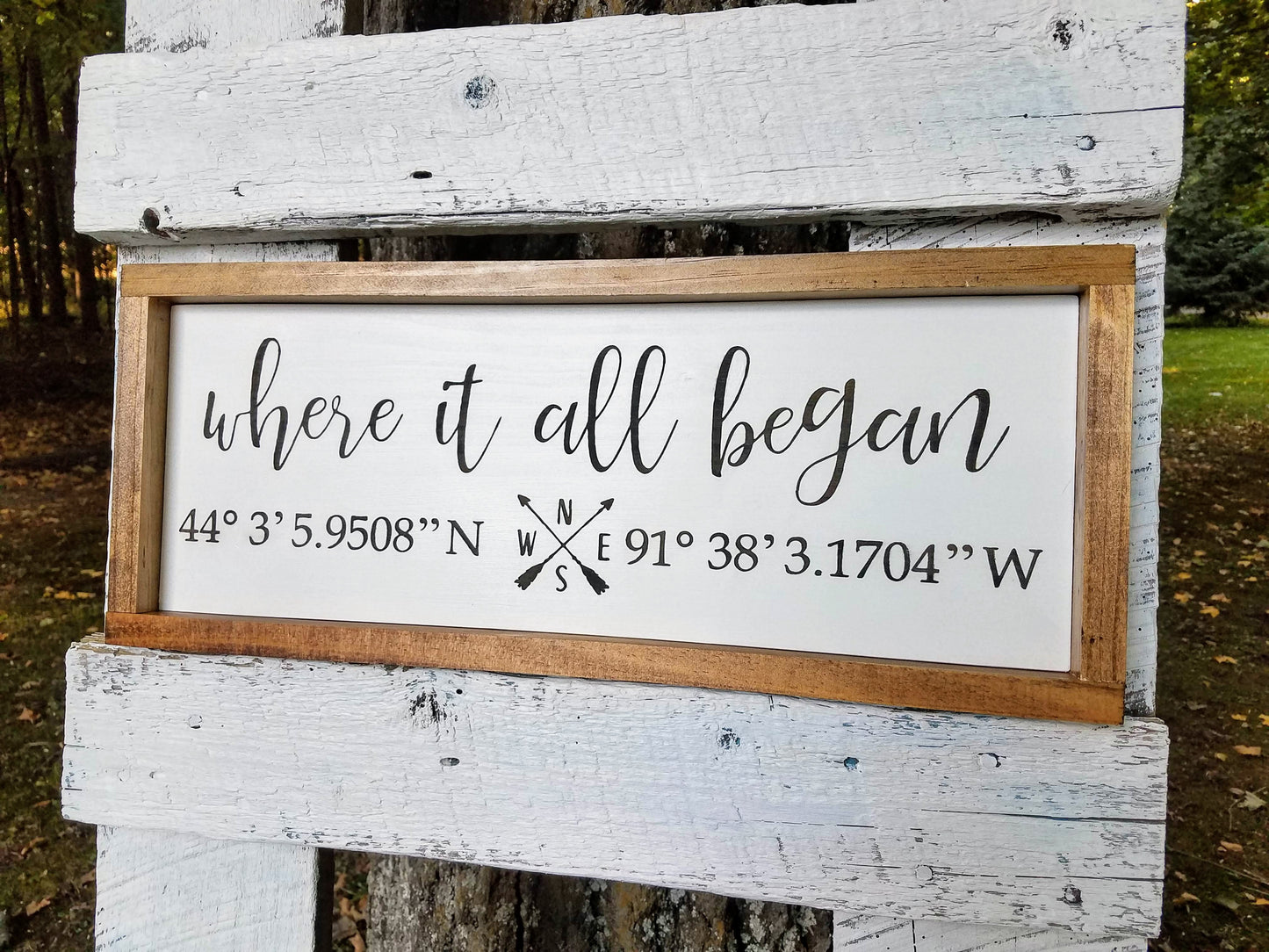 Handmade Custom Sign | Where It All Began Longitude and Latitude Coordinates